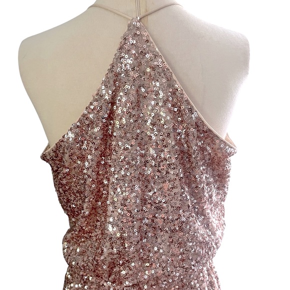 Belle Badgley Mischka Gold Wrap Spaghetti Strap Gown Sz 10 - Picture 8 of 12